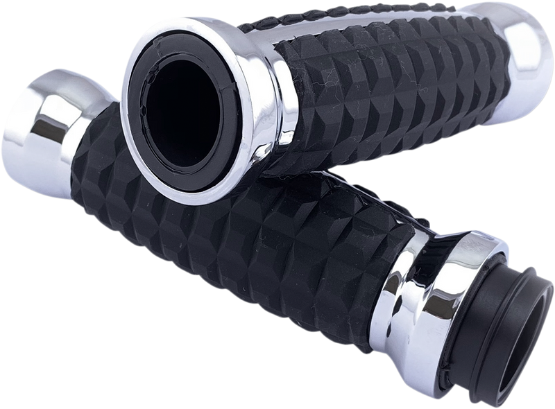 DRAG SPECIALTIES Grenade Style Grips - TBW - Chrome