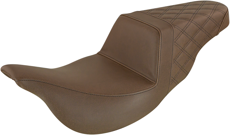 SADDLEMEN Step-Up Seat - Extended Reach - Rear Lattice Stitch - Brown - Touring '08-'24