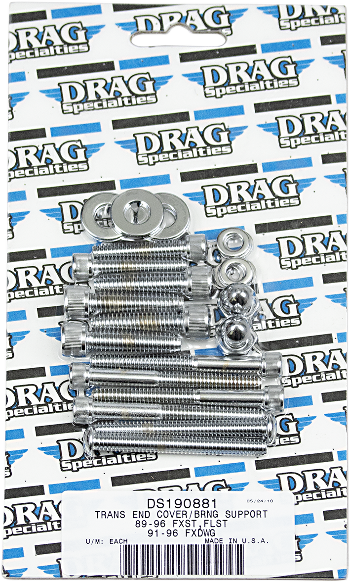 DRAG SPECIALTIES Chrome Knurled Transmission End Bolt Set for Softail