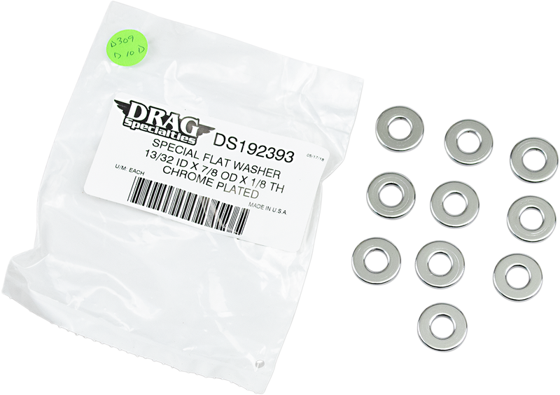 DRAG SPECIALTIES Specialty Flat Washers - 1/8" Thick - 13/32" - 10-Pack