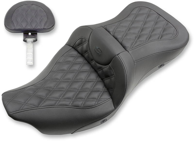SADDLEMEN Extended Reach Roadsofa™ Seat - Lattice Stitched - Backrest - Heated - Touring '08-'24