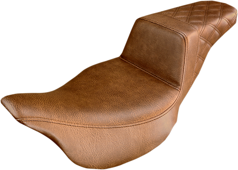 SADDLEMEN Step-Up Seat - Rear Lattice Stitch - Brown - '08-'23 TOURING