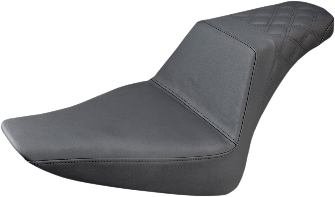 SADDLEMEN Step-Up Seat - Rear Lattice Stitch - Black - '12-'17 SOFTAIL