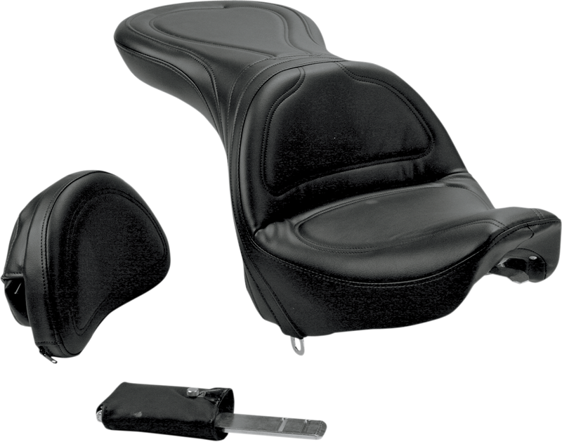 SADDLEMEN Seat - Explorer™ - With Backrest - Stitched - Black - Deuce - Softail '00-'07