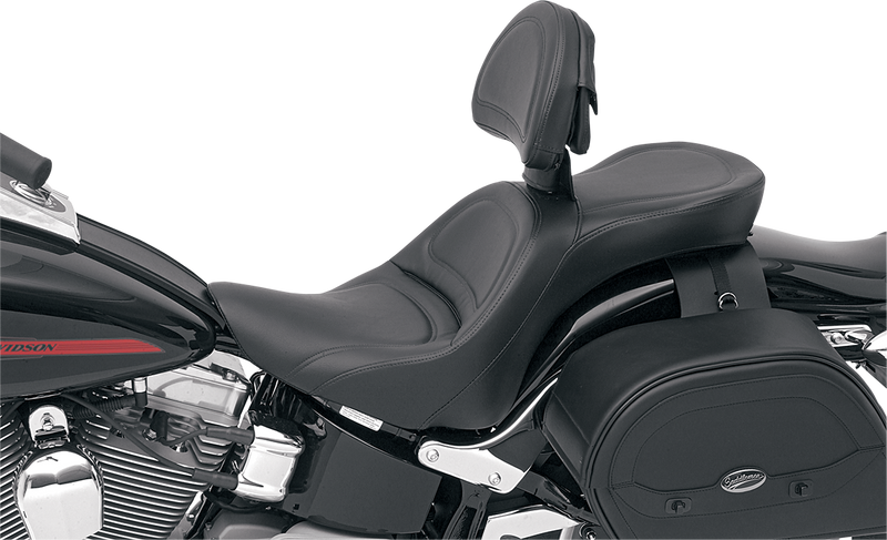 SADDLEMEN Seat - Explorer™ - With Backrest - Stitched - Black - Softail '06-'17