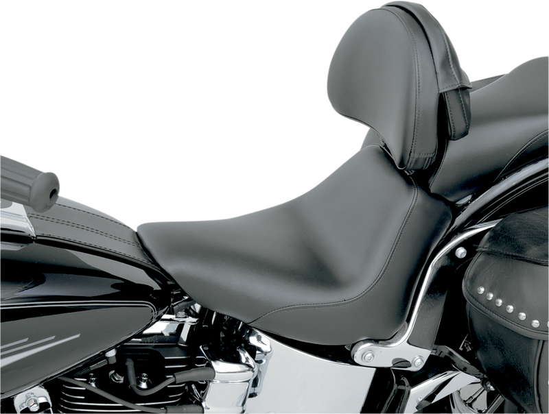 SADDLEMEN Heels Down Solo Seat - With Backrest - Plain - Black - Softail '06-'17