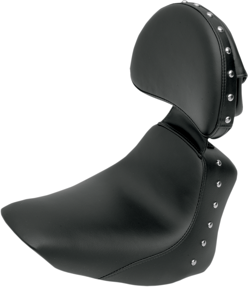 SADDLEMEN Heels Down Solo Seat - With Backrest - Studded - Black - Softail '06-'17