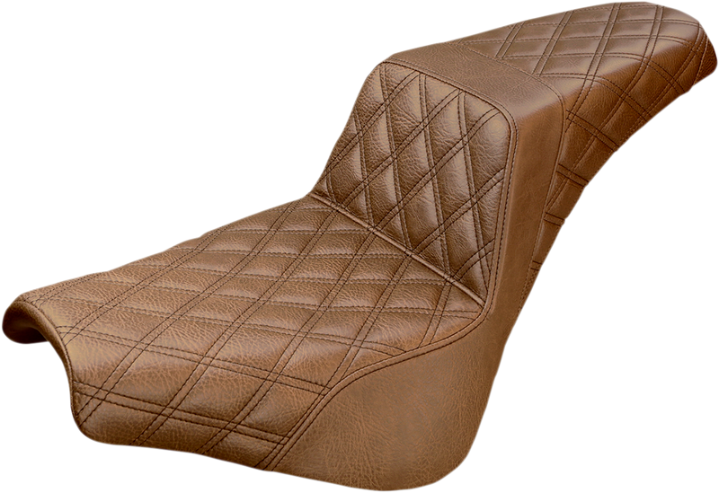 SADDLEMEN Step-Up Seat - Full Lattice Stitch - Brown - Softail '18-'24