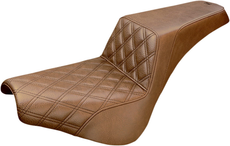 SADDLEMEN Step-Up Seat - Front Lattice Stitch - Brown - Softail '18-'24