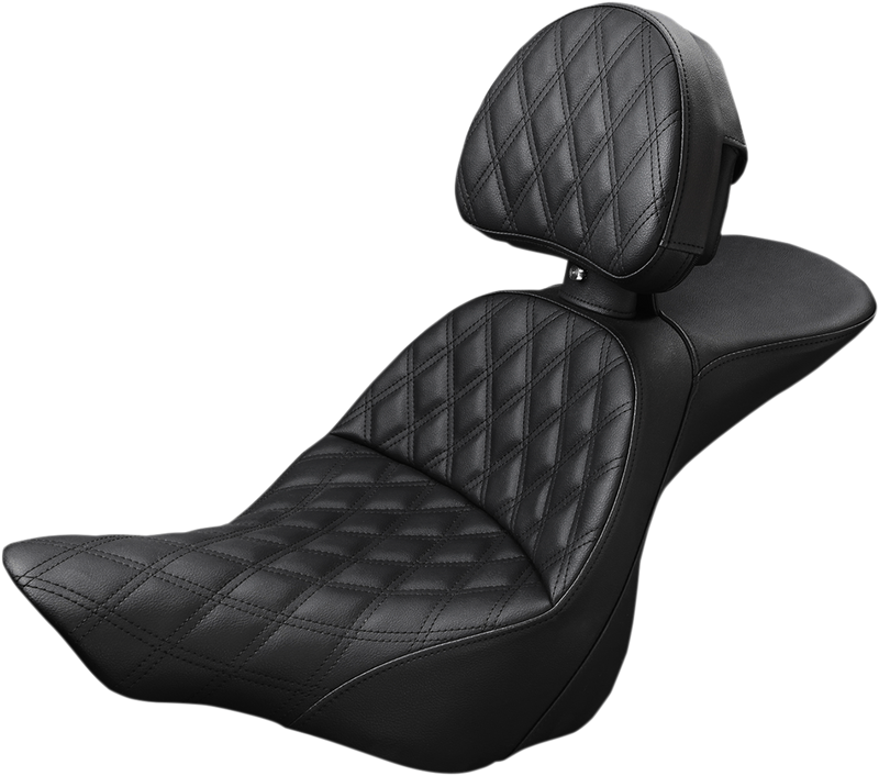 SADDLEMEN Explorer Seat - Lattice Stitched - with Backrest - Softail '13-'17