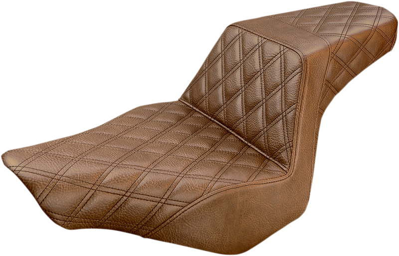 SADDLEMEN Step-Up Seat - Full Lattice Stitch - Brown - Softail '13-'17