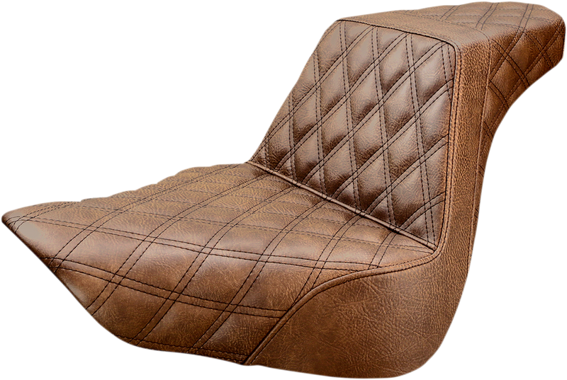 SADDLEMEN Step-Up Seat - Full Lattice Stitch - Brown - Softail '18-'24