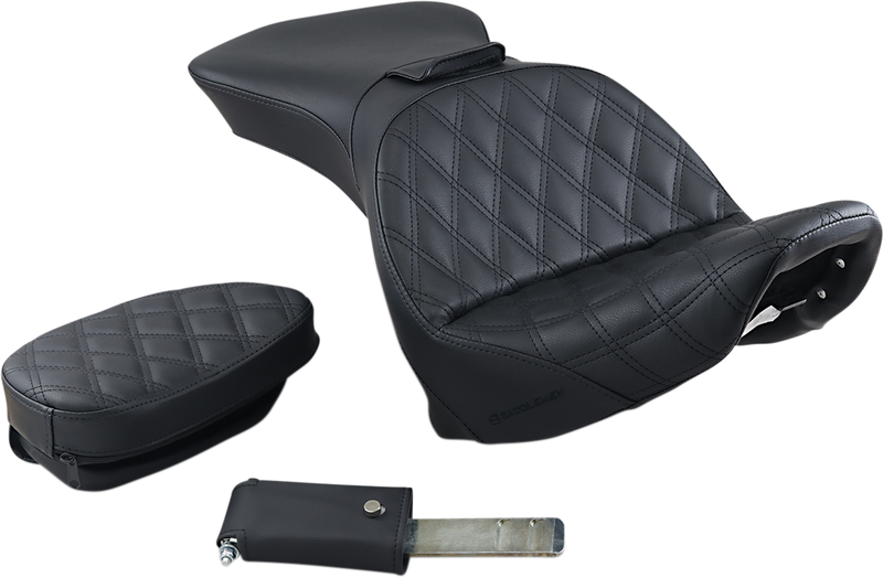 SADDLEMEN Explorer Seat - With Backrest - Lattice Stitched - Black - Softail '06-'17