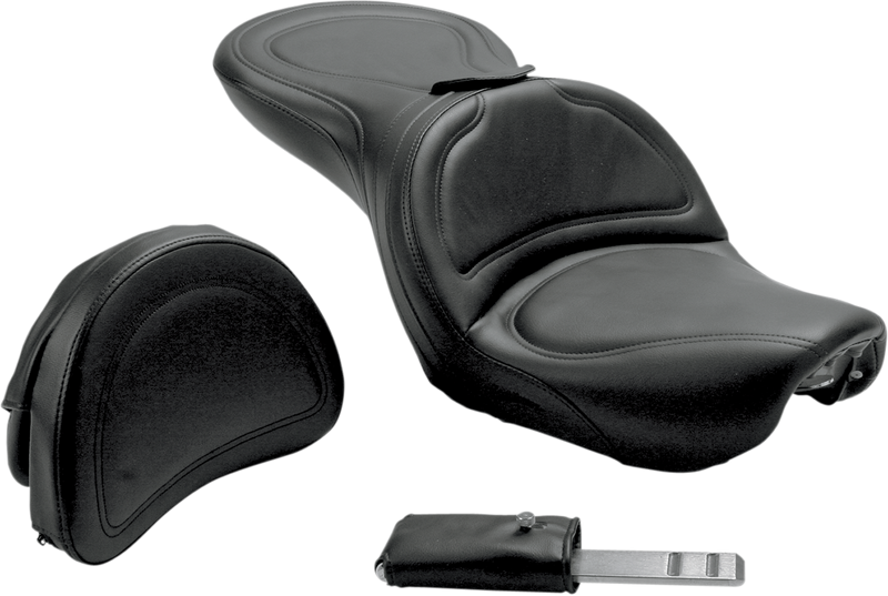 SADDLEMEN Seat - Explorer™ - With Backrest - Stitched - Black - Dyna '04-'05
