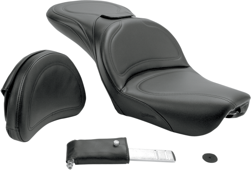 SADDLEMEN Seat - Explorer™ - With Backrest - Stitched - Black - Dyna '04-'05