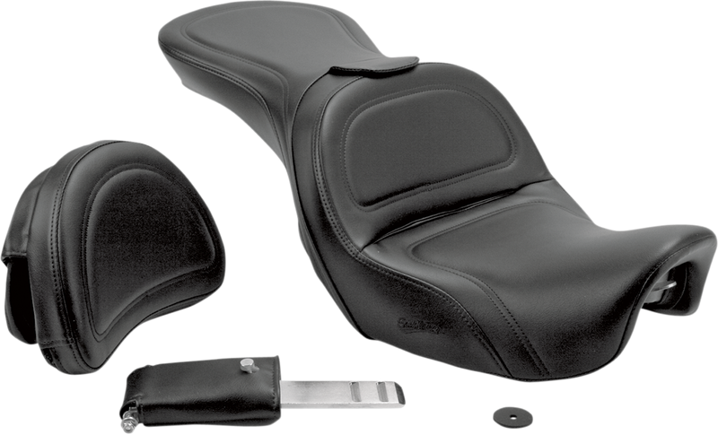 SADDLEMEN Seat - Explorer™ - With Backrest - Stitched - Black - Dyna '06-'17