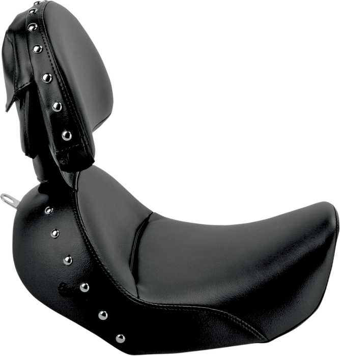 SADDLEMEN Heels Down Solo Seat - With Backrest - Studded - Black - '06-'17 DYNA