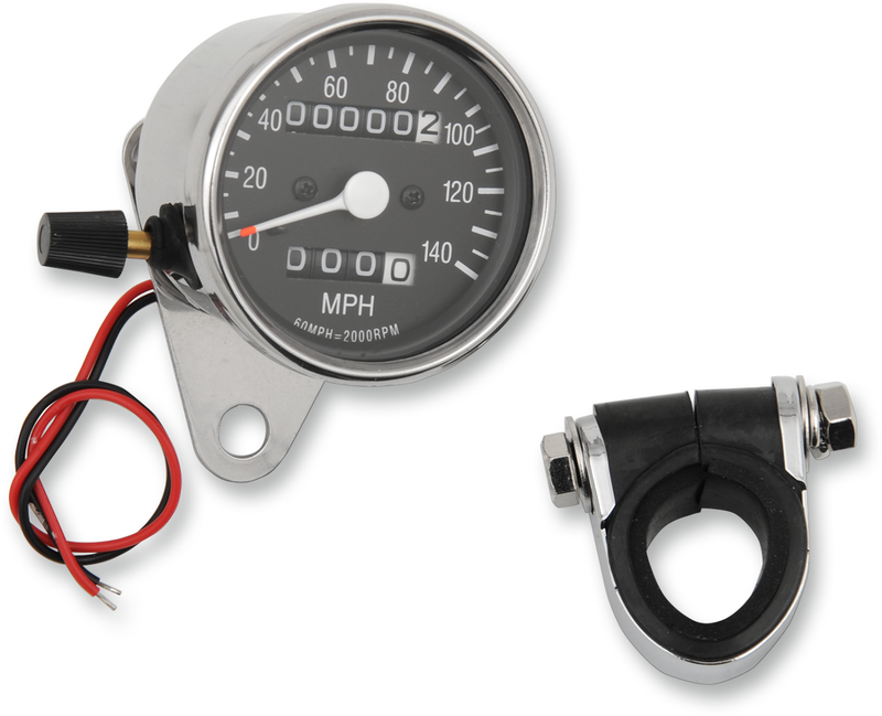 Drag Specialties 2.4" MPH Mini LED Mechanical Speedometer - Chrome Housing, Black Face