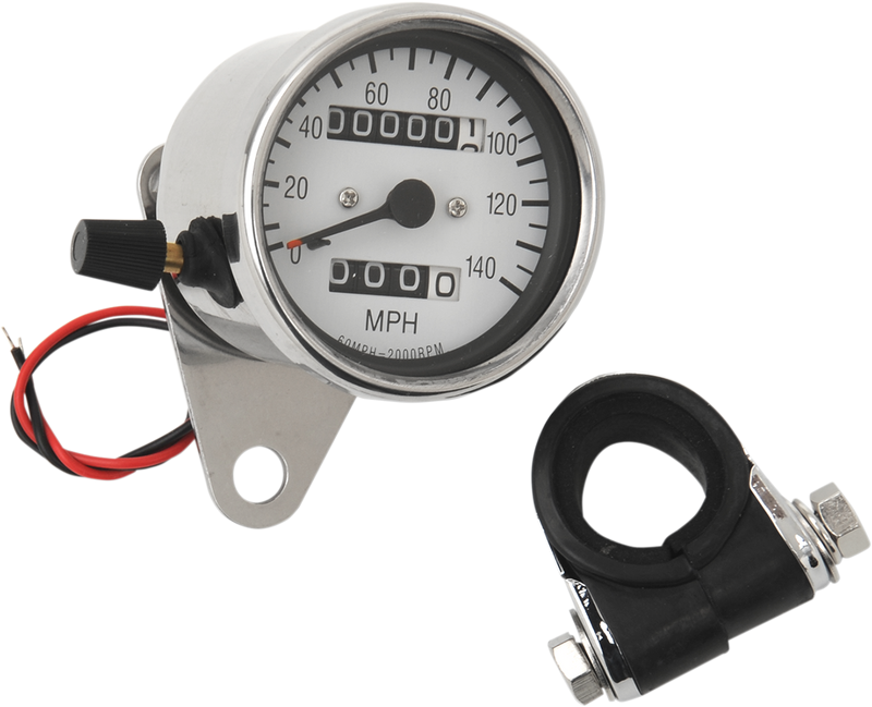 Drag Specialties 2.4" MPH Mini LED Mechanical Speedometer - Chrome Housing - White Face