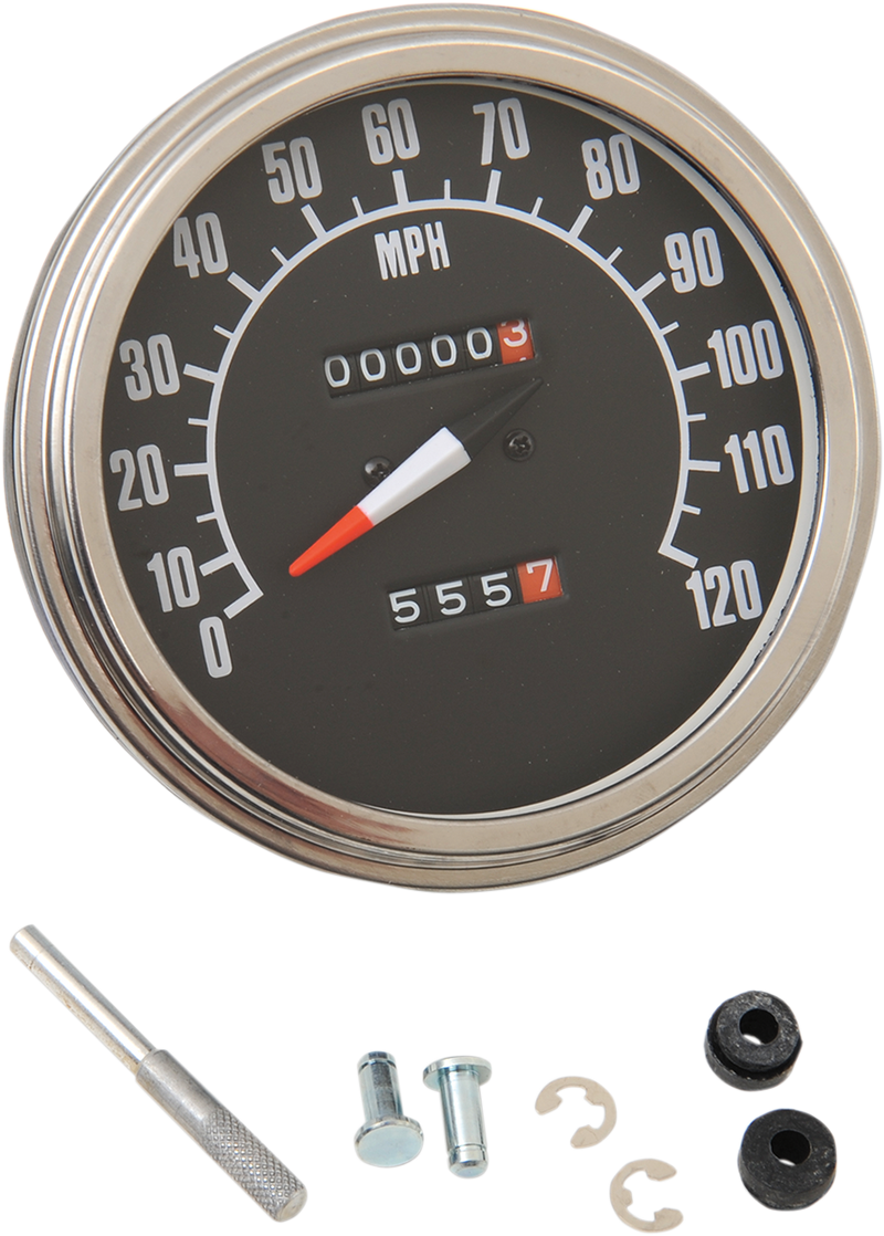 DRAG SPECIALTIES 5" FL-Style 1:1 Ratio Imperial Speedometer - MPH - Black Face - '68-'84 Style