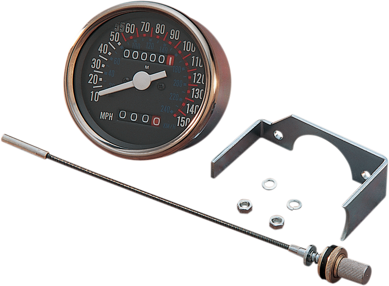 DRAG SPECIALTIES Replacement 3-1/8" Dash Mount 2:1 Ratio Imperial Speedometer Kit - MPH - Black Face