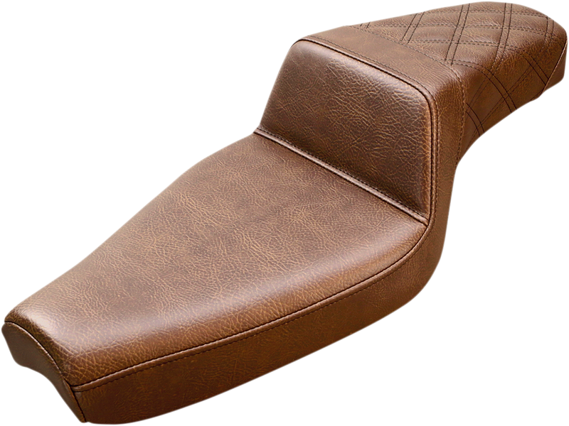 SADDLEMEN Step-Up Seat - Rear Lattice Stitch - Brown - Sportster '04-'20