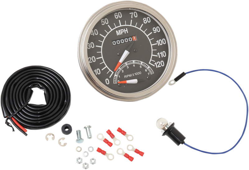 DRAG SPECIALTIES 5" FL-Style 1:1 Ratio Imperial Speedometer with Tachometer - MPH - Black Face - '68-'84 Style