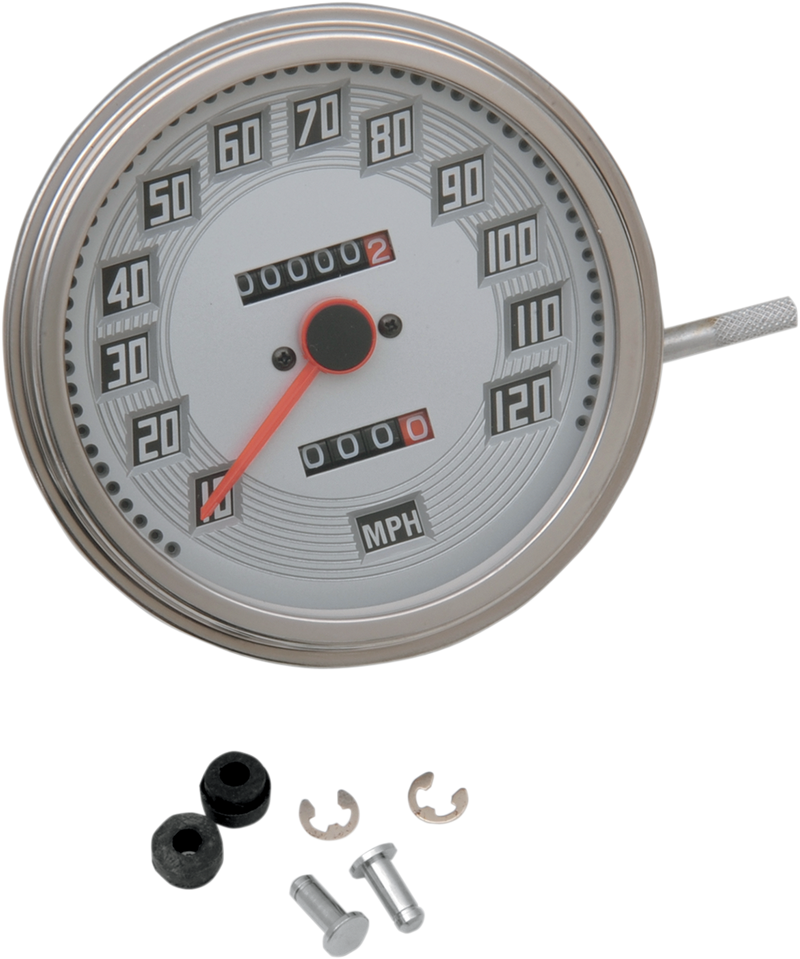 Drag Specialties 5" MPH FL-Style 2:1 Speedometer with Tach - Billet Look White Face FL '47-'84