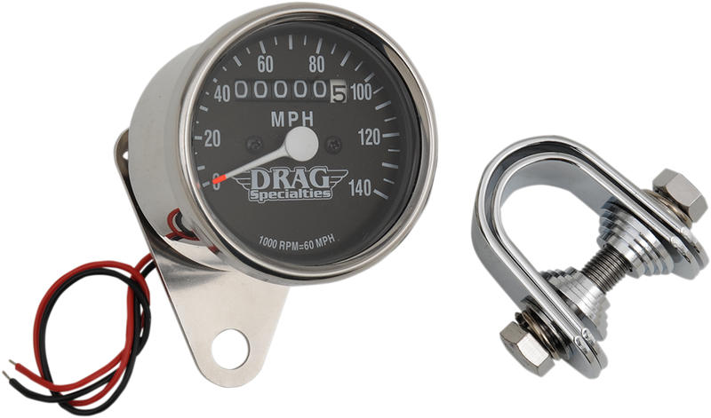 DRAG SPECIALTIES 2.4" MPH Mini LED 1:1 Ratio Mechanical Speedometer/Indicators - Chrome Housing - Black Face