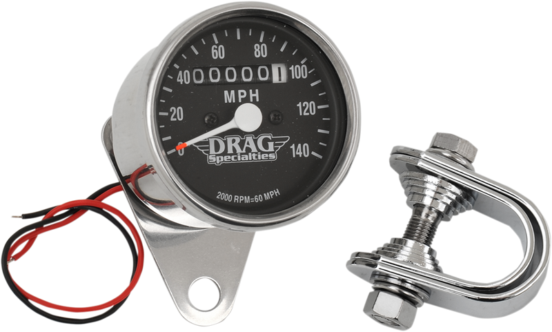 DRAG SPECIALTIES 2.4" MPH 2:1 Mini LED Mechanical Speedometer - Chrome Housing / Black Face