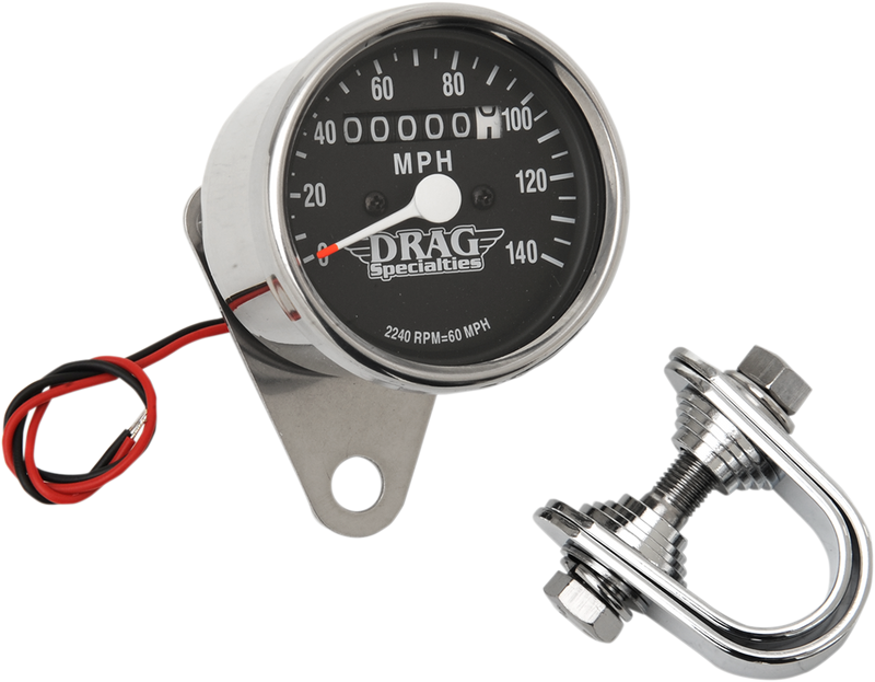 DRAG SPECIALTIES 2.4" MPH Mini LED 2240:60 Ratio Mechanical Speedometer/Indicators - Chrome Housing - Black Face