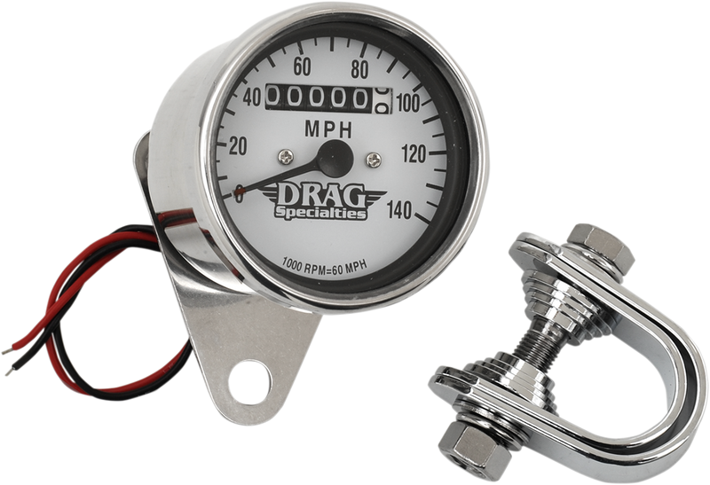 DRAG SPECIALTIES 2.4" MPH Mini LED 1:1 Ratio Mechanical Speedometer/Indicators - Chrome Housing - White Face