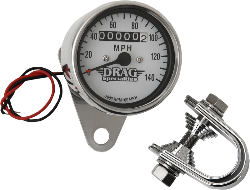 DRAG SPECIALTIES 2.4" MPH 2:1 Mini LED Mechanical Speedometer - Chrome Housing / White Face