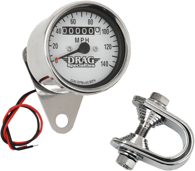 DRAG SPECIALTIES 2.4" MPH Mini LED 2240:60 Ratio Mechanical Speedometer/Indicators - Chrome Housing - White Face
