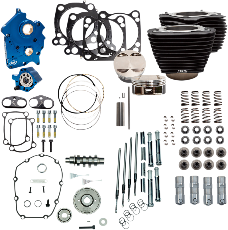 S&S CYCLE 128" Power Package Engine Performance Kit - Gear Drive - Wrinkle Black with Non-Highlighted Fins