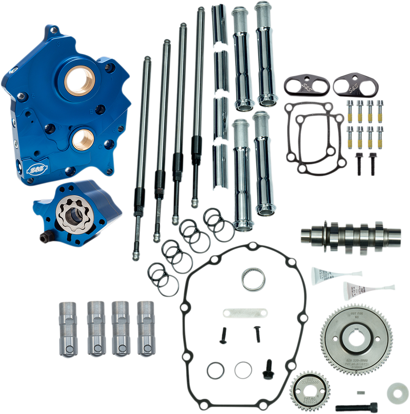 S&S CYCLE Cam Chest Kit with Plate - Gear Drive - Oil Cooled - 465 Cam - Chrome Pushrods - M8