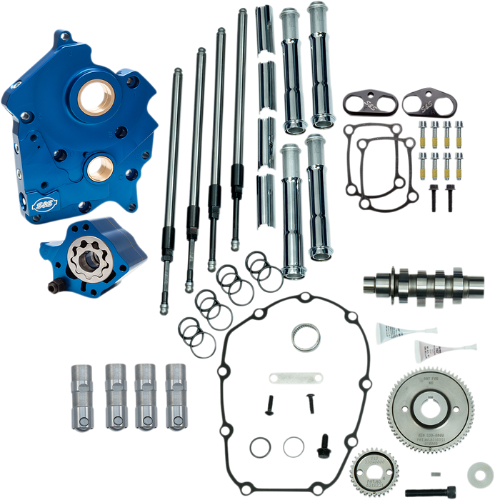 S&S CYCLE Cam Chest Kit with Plate - Gear Drive - Oil Cooled - 465 Cam - Chrome Pushrods - M8