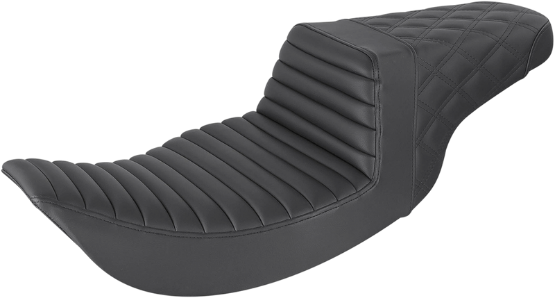 SADDLEMEN Step-Up Seat - Front Tuck-n-Roll/Rear Lattice Stitch - Black - Touring '97-'07