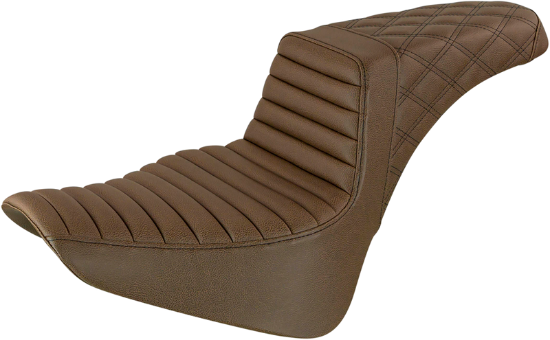 SADDLEMEN Step-Up Seat - Front Tuck-n-Roll/Rear Lattice Stitch - Brown - Softail '18-'24
