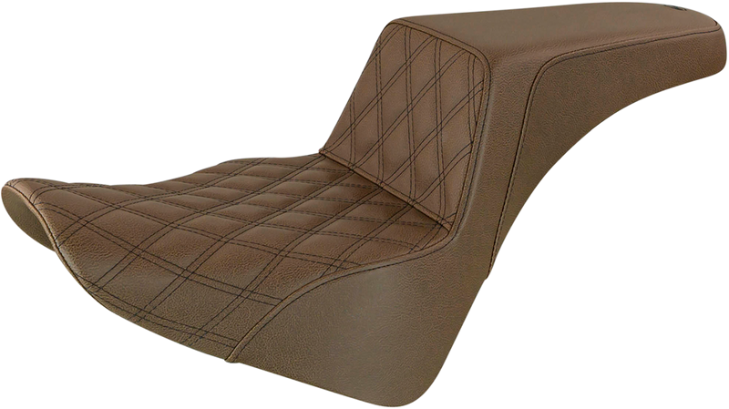 SADDLEMEN Step-Up Seat - Front Lattice Stitch - Brown - Softail '18-24