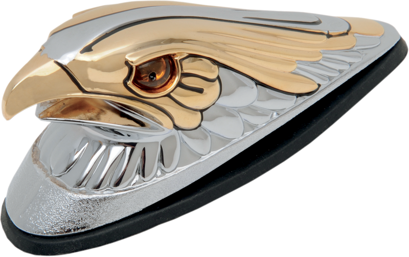 DRAG SPECIALTIES Large Eagle Head with Lights Front Fender Ornament - Chrome/Gold - Amber Eyes