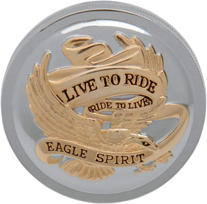 DRAG SPECIALTIES Replacement Vented Screw-In Gas Cap - Live to Ride - Chrome with Gold