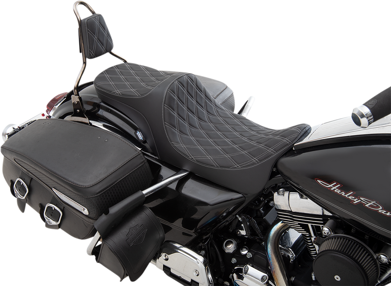 DRAG SPECIALTIES Predator III 2-Up Seat - Double Diamond - Silver Stitch - Vinyl - Touring '08-'23