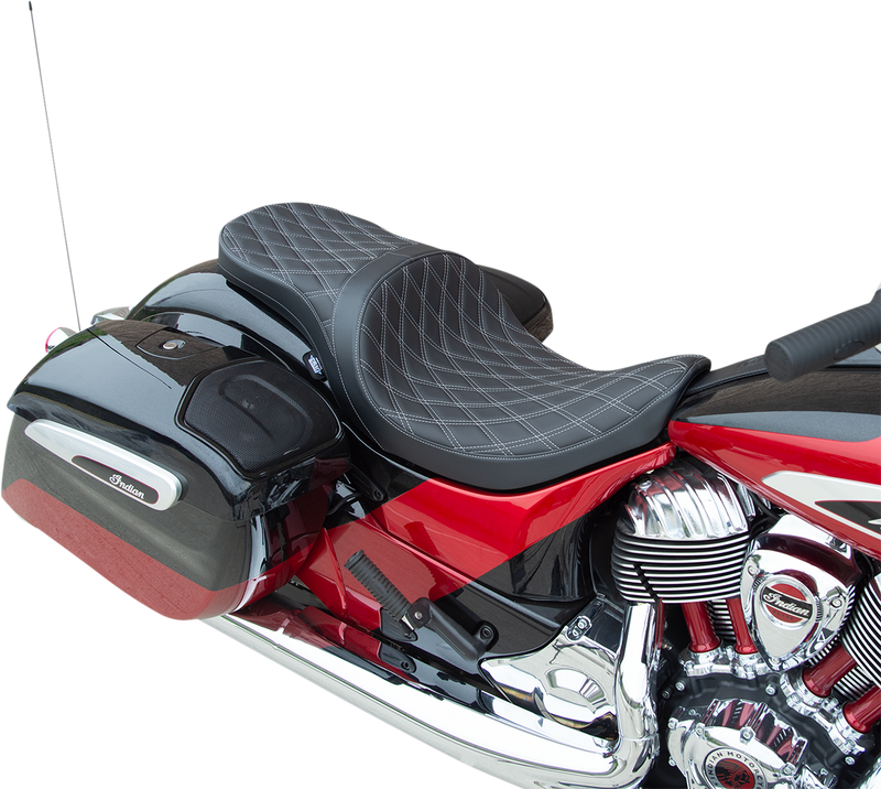 DRAG SPECIALTIES Low Profile Touring Seat - Double Diamond with Silver Stitching - Indian 2014-2022