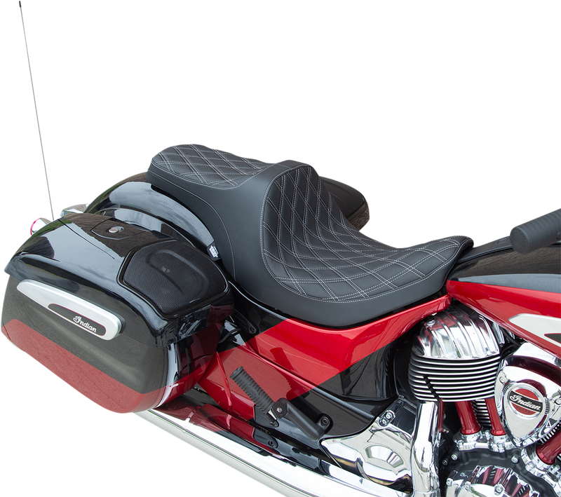 DRAG SPECIALTIES Forward Positioned Predator III Seat - Double Diamond - Silver Stitching - Indian '14-'22