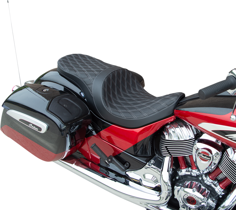 DRAG SPECIALTIES Low Profile Touring Seat - Double Diamond - Silver Stitch - Solar Reflective - Indian '14-'22