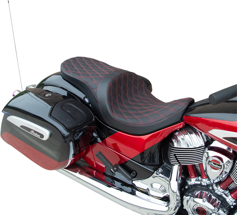 DRAG SPECIALTIES Low Profile Touring Seat - Double Diamond - Red Stitch - Solar Reflective - Indian '14-'22
