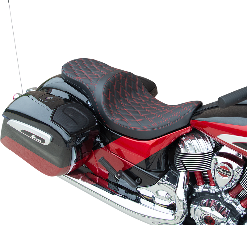 DRAG SPECIALTIES Low Profile Touring Seat - Double Diamond w/ Red Stitching - Indian '14-'22