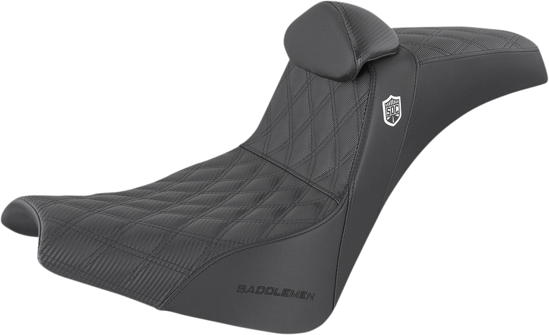 SADDLEMEN Pro Series SDC Performance Seat - with Backrest - Lattice Stitch/Lumbar Gripper - Softail '18-'23