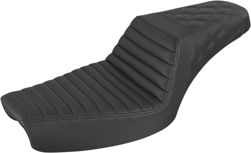 SADDLEMEN Step-Up Seat - Front Tuck-n-Roll/Rear Lattice Stitch - Black - Dyna '99-'03